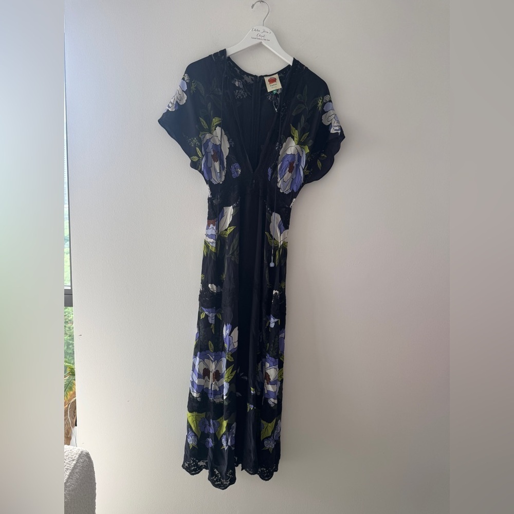 FARM RIO Soft Garden Black Lace Maxi Dress XS - Picture 4 of 7